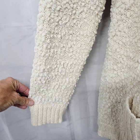 J Jill Cream Popcorn Chenille Sweater Fisherman Shawl Collar Preppy M - Picture 3 of 12